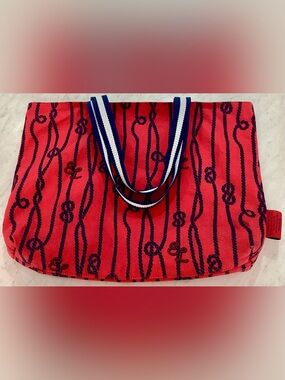 Estée Lauder Nautical Rope Tote Bag Carryall Striped Handles Red Blue 2023